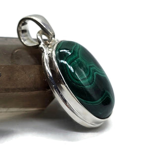 Malachite Pendant, Sterling Silver, Oval Shape, Beautiful Rich Green Gemstone - GemzAustralia 