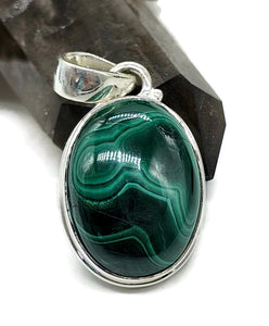 Malachite Pendant, Sterling Silver, Oval Shape, Beautiful Rich Green Gemstone - GemzAustralia 