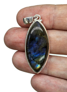 Labradorite Pendant, Sterling Silver, Marquise Shaped, Leaf Shape, Magical Gemstone - GemzAustralia 