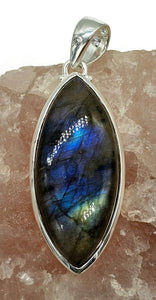 Labradorite Pendant, Sterling Silver, Marquise Shaped, Leaf Shape, Magical Gemstone - GemzAustralia 