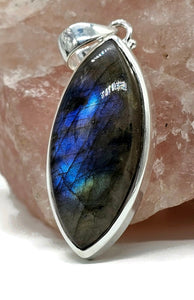 Labradorite Pendant, Sterling Silver, Marquise Shaped, Leaf Shape, Magical Gemstone - GemzAustralia 