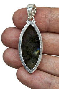 Labradorite Pendant, Sterling Silver, Marquise Shaped, Leaf Shape, Magical Gemstone - GemzAustralia 