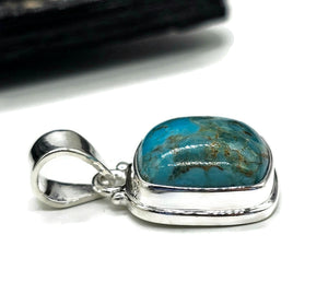 Square Turquoise Pendant, Sterling Silver, December Birthstone, Blue Turquoise - GemzAustralia 