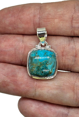 Square Turquoise Pendant, Sterling Silver, December Birthstone, Blue Turquoise - GemzAustralia 