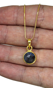 Blue Labradorite Pendant, Gold Plated Sterling Silver, Round Faceted, Magical Gemstone - GemzAustralia 