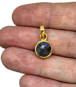 Blue Labradorite Pendant, Gold Plated Sterling Silver, Round Faceted, Magical Gemstone - GemzAustralia 