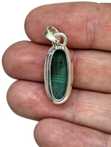 Long Oval Malachite Pendant, Sterling Silver, Beautiful Rich Green Gemstone - GemzAustralia 