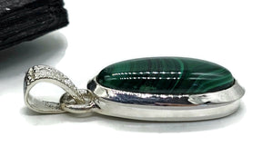 Long Oval Malachite Pendant, Sterling Silver, Beautiful Rich Green Gemstone - GemzAustralia 