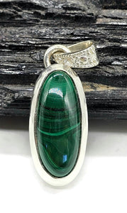 Long Oval Malachite Pendant, Sterling Silver, Beautiful Rich Green Gemstone - GemzAustralia 