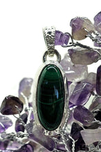 Load image into Gallery viewer, Long Oval Malachite Pendant, Sterling Silver, Beautiful Rich Green Gemstone - GemzAustralia 