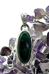 Long Oval Malachite Pendant, Sterling Silver, Beautiful Rich Green Gemstone - GemzAustralia 