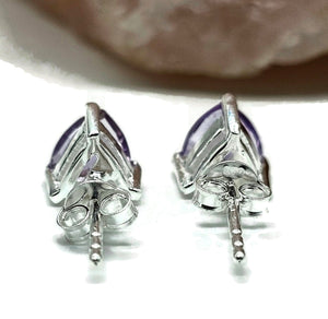 Amethyst Studs, Trillion Faceted, Sterling Silver, 2.6 cts, Solitaire Earrings, Prong Set - GemzAustralia 