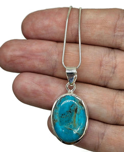 Oval Turquoise Pendant, Sterling Silver, December Birthstone, Blue Turquoise - GemzAustralia 