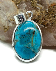 Oval Turquoise Pendant, Sterling Silver, December Birthstone, Blue Turquoise - GemzAustralia 