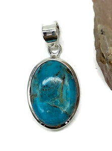 Oval Turquoise Pendant, Sterling Silver, December Birthstone, Blue Turquoise - GemzAustralia 