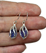 Load image into Gallery viewer, December Birthstone Earrings, Raw Tanzanite Cage Earrings, Sterling Silver - GemzAustralia 