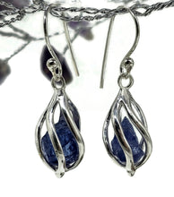 Load image into Gallery viewer, December Birthstone Earrings, Raw Tanzanite Cage Earrings, Sterling Silver - GemzAustralia 