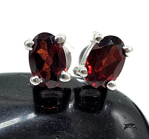 Oval Garnet Studs, Sterling Silver, January Birthstone, 2.6 carats, Oval Faceted - GemzAustralia 