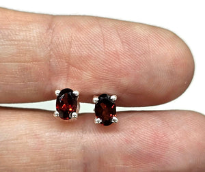 Oval Garnet Studs, Sterling Silver, January Birthstone, 2.6 carats, Oval Faceted - GemzAustralia 