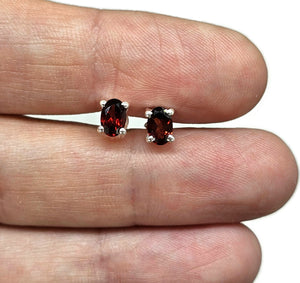 Oval Garnet Studs, Sterling Silver, January Birthstone, 2.6 carats, Oval Faceted - GemzAustralia 