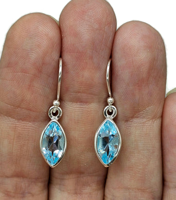 Blue Topaz Drops, 8.4 cts, Marquise Faceted, Sterling Silver, December Birthstone - GemzAustralia 