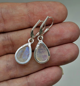 Teardrop Rainbow Moonstone Earrings, Sterling Silver, Blue Sheen Moonstone - GemzAustralia 