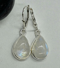 Load image into Gallery viewer, Teardrop Rainbow Moonstone Earrings, Sterling Silver, Blue Sheen Moonstone - GemzAustralia 