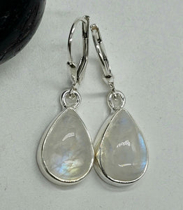 Teardrop Rainbow Moonstone Earrings, Sterling Silver, Blue Sheen Moonstone - GemzAustralia 