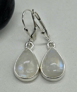 Teardrop Rainbow Moonstone Earrings, Sterling Silver, Blue Sheen Moonstone - GemzAustralia 