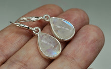 Load image into Gallery viewer, Teardrop Rainbow Moonstone Earrings, Sterling Silver, Blue Sheen Moonstone - GemzAustralia 