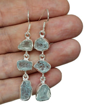 Load image into Gallery viewer, Three drop Aquamarine Earrings, March Birthstone, Sterling Silver, Raw Aquamarines - GemzAustralia 