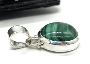 Round Malachite Pendant, Sterling Silver, Beautiful Rich Green Gemstone, Bezel Setting - GemzAustralia 