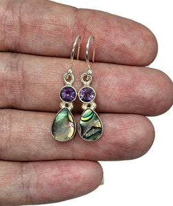 Paua Shell & Amethyst Earrings, Sterling Silver, New Zealand Abalone Shell - GemzAustralia 