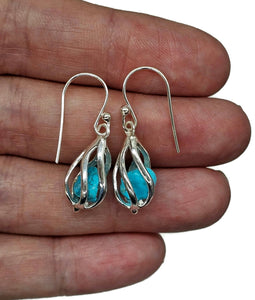 Raw Blue Turquoise Cage Earrings, Sterling Silver, December Birthstone, Rough Turquoise - GemzAustralia 