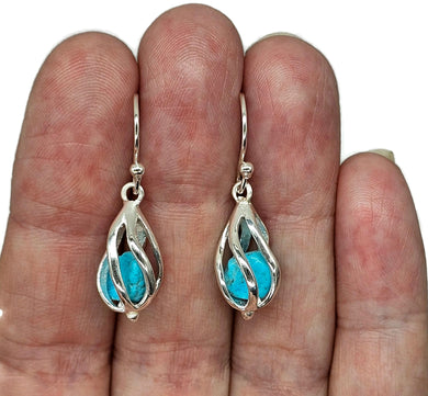 Raw Blue Turquoise Cage Earrings, Sterling Silver, December Birthstone, Rough Turquoise - GemzAustralia 