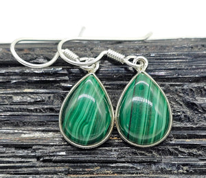 Malachite Earrings, 925 Sterling Silver, Pear Shaped, Beautiful Rich Green Gemstone - GemzAustralia 