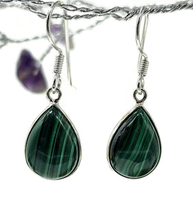 Malachite Earrings, 925 Sterling Silver, Pear Shaped, Beautiful Rich Green Gemstone - GemzAustralia 