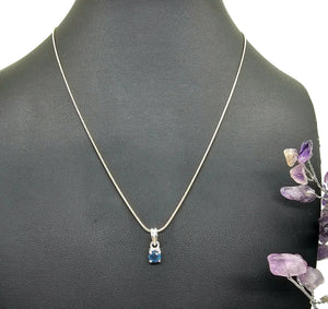 Brilliant cut, London Blue Topaz Pendant, Sterling Silver, December Birthstone - GemzAustralia 