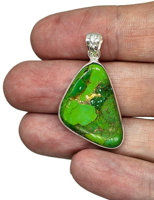 Green Turquoise Pendant, Triangle Shaped, Sterling Silver, Copper Turquoise - GemzAustralia 