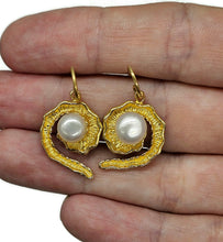 Load image into Gallery viewer, June Birthstone, Freshwater Pearl Earrings, 14k Gold Plated Sterling Silver, Bridal Jewellery - GemzAustralia 