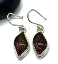 Load image into Gallery viewer, Red Ammolite Earrings, Sterling Silver, Fossilized Shells of Ammonites, Opal like Gemstone - GemzAustralia 