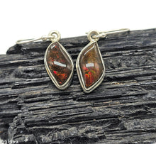 Load image into Gallery viewer, Red Ammolite Earrings, Sterling Silver, Fossilized Shells of Ammonites, Opal like Gemstone - GemzAustralia 