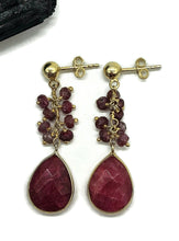 Load image into Gallery viewer, Dangly Ruby Earrings, 14k Gold Plated Sterling Silver, Faceted Bead Earrings - GemzAustralia 