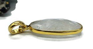 Faceted Rainbow Moonstone Pendant, 18k Gold Plated Sterling Silver, Oval Shape - GemzAustralia 