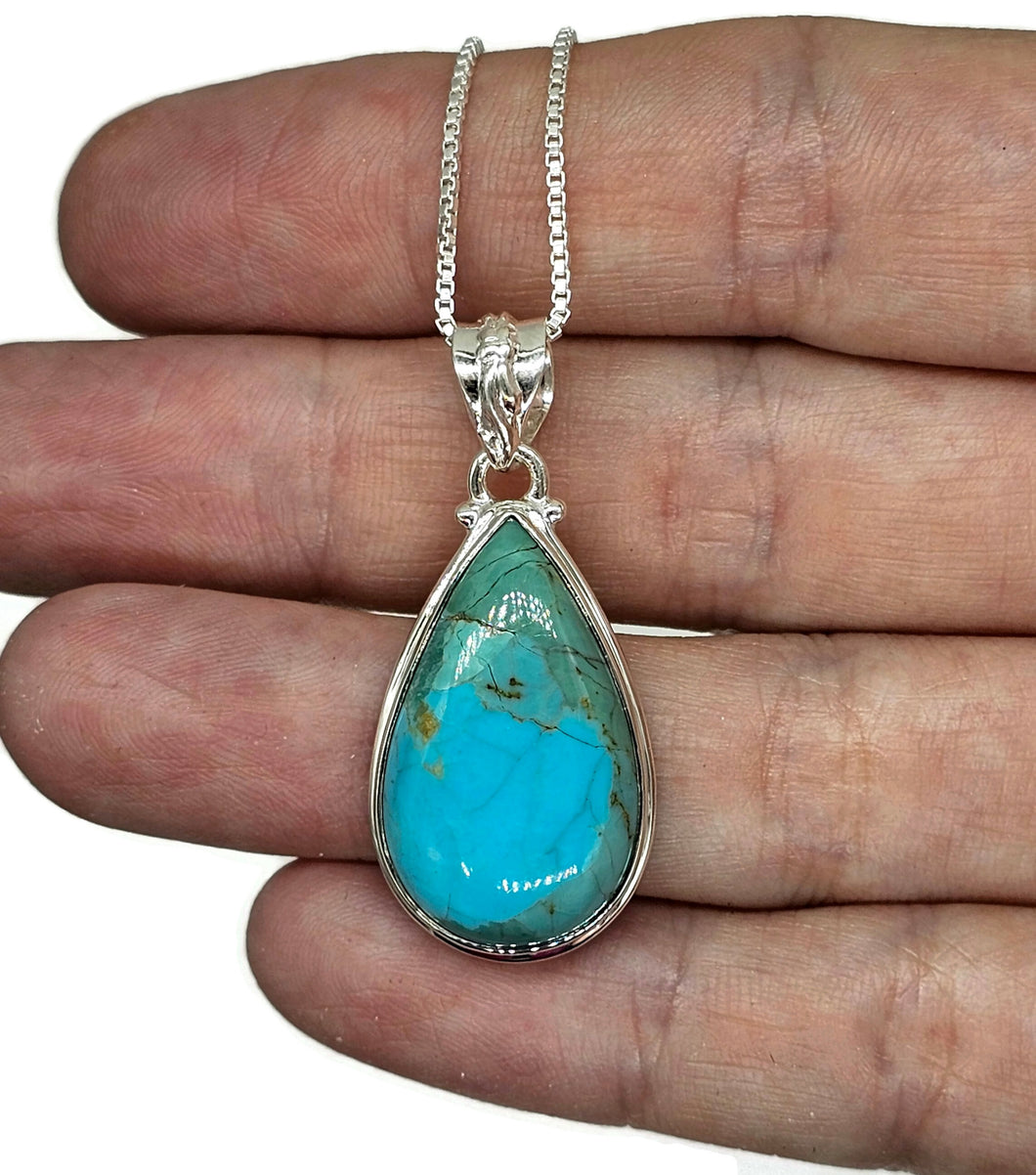 Turquoise Pendant, Pear Shaped, Sterling Silver, December Birthstone - GemzAustralia 
