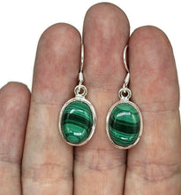 Load image into Gallery viewer, Oval Malachite Earrings, Sterling Silver, Deep Green Gemstone, Visionary Stone - GemzAustralia 