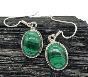 Oval Malachite Earrings, Sterling Silver, Deep Green Gemstone, Visionary Stone - GemzAustralia 