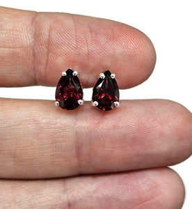 Garnet Studs, Sterling Silver, January Birthstone, 2.4 carats, Pear Faceted - GemzAustralia 