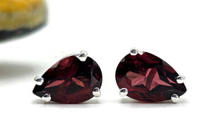 Garnet Studs, Sterling Silver, January Birthstone, 2.4 carats, Pear Faceted - GemzAustralia 