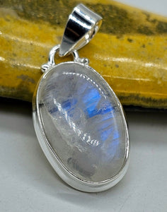 Rainbow Moonstone Pendant, Oval Shape, Sterling Silver, Goddess Gemstone - GemzAustralia 